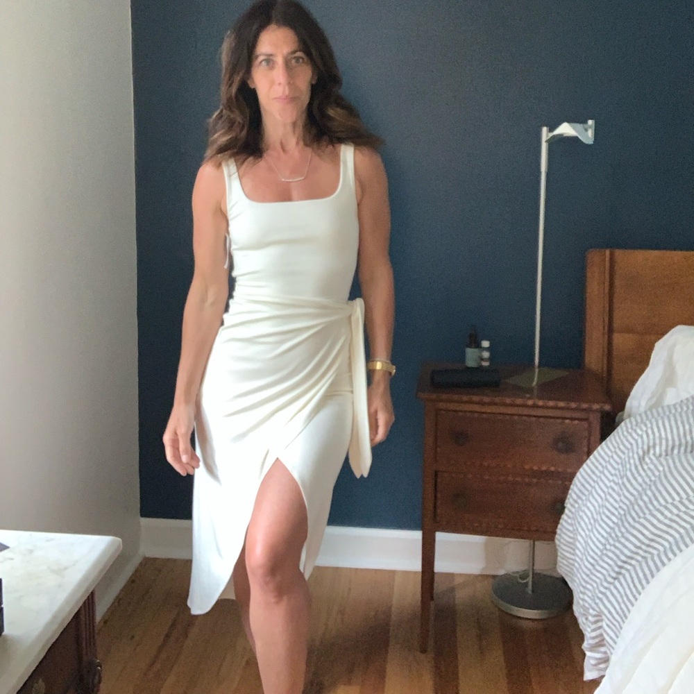Aritzia Cream Midi Wrap-Slit Dress
